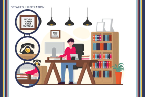Modern Retro Office Scene Illustration C: A Designer's Review