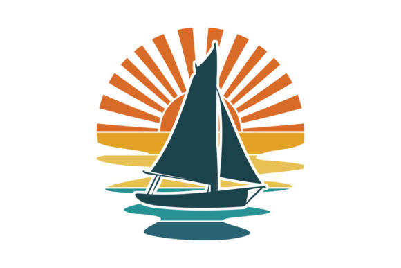 Sail Boat Retro Sun Rays Water PNG SVG Review