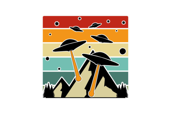 UFO Aliens Retro Sunset Stripes Mountain